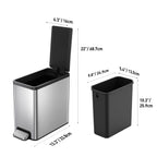 EKO EcoCasa II Slim Step Trash Can with Liner - 6L / 1.6 Gal - Matte Stainless Steel – Dimensions