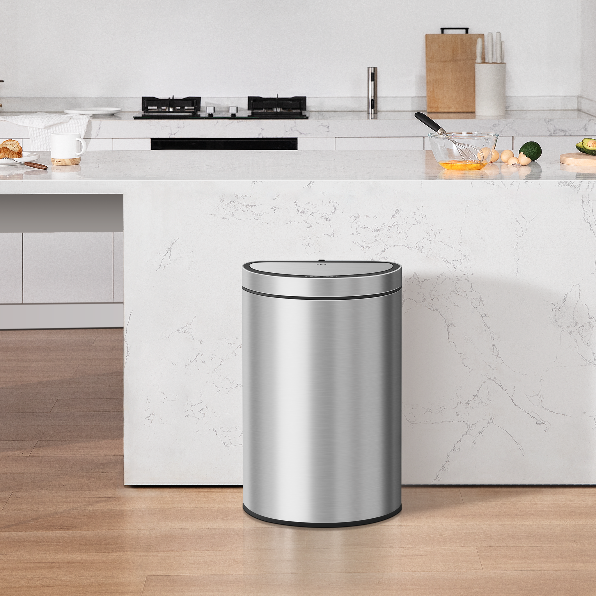 Mirage Semi-Round 47 Liter / 12.4 Gallon Motion Sensor Trash Can - Matte Stainless Steel