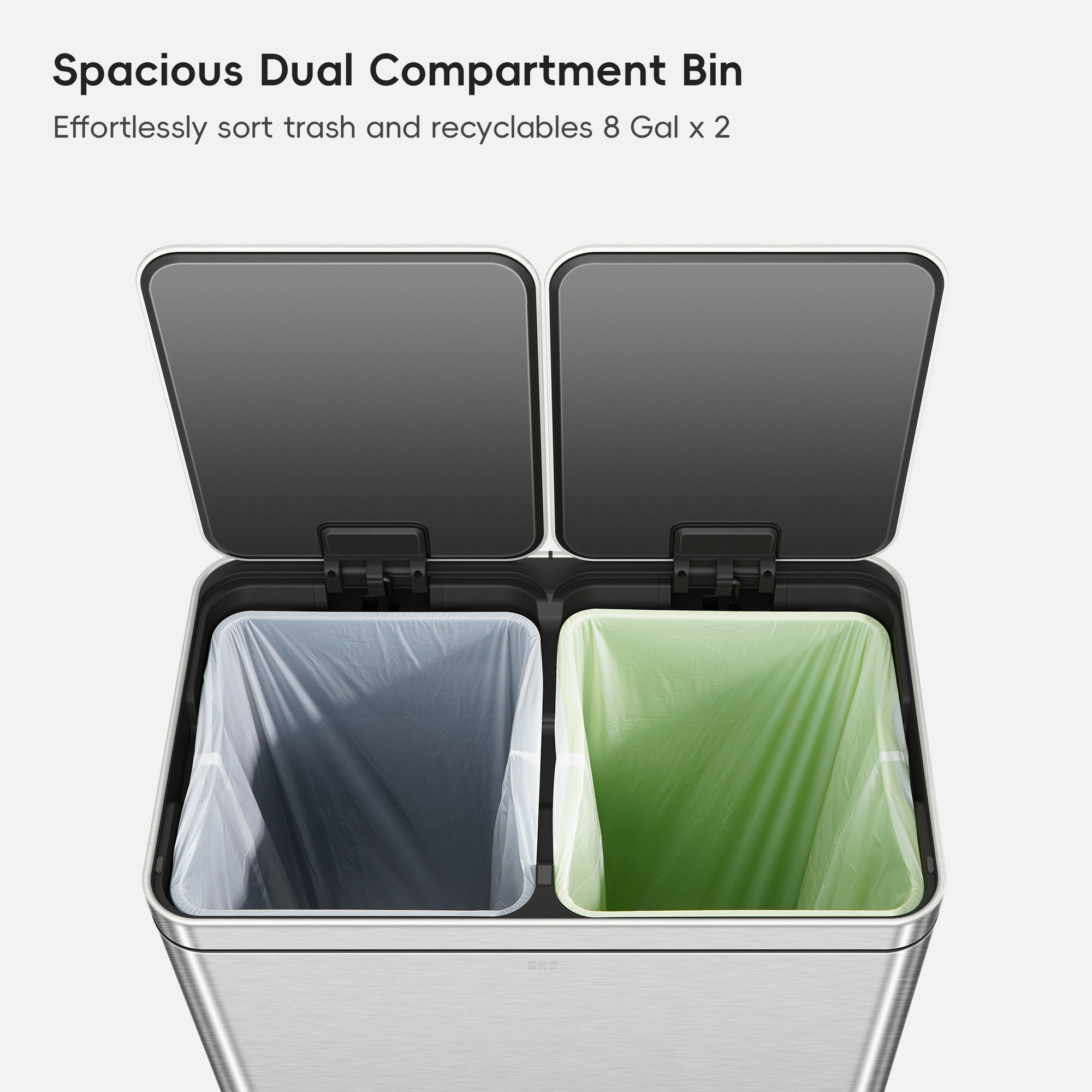 Edison 8+8 Gallons Kitchen Trash Can with Dual Removable Inner Liners
