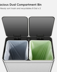Edison 8+8 Gallons Kitchen Trash Can with Dual Removable Inner Liners