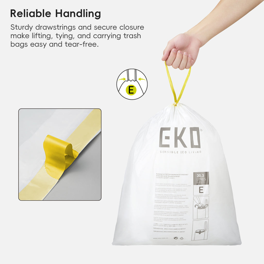 Code E Easy-Dispense Roll Trash Bags, 30.3 L / 8–9.5 Gal