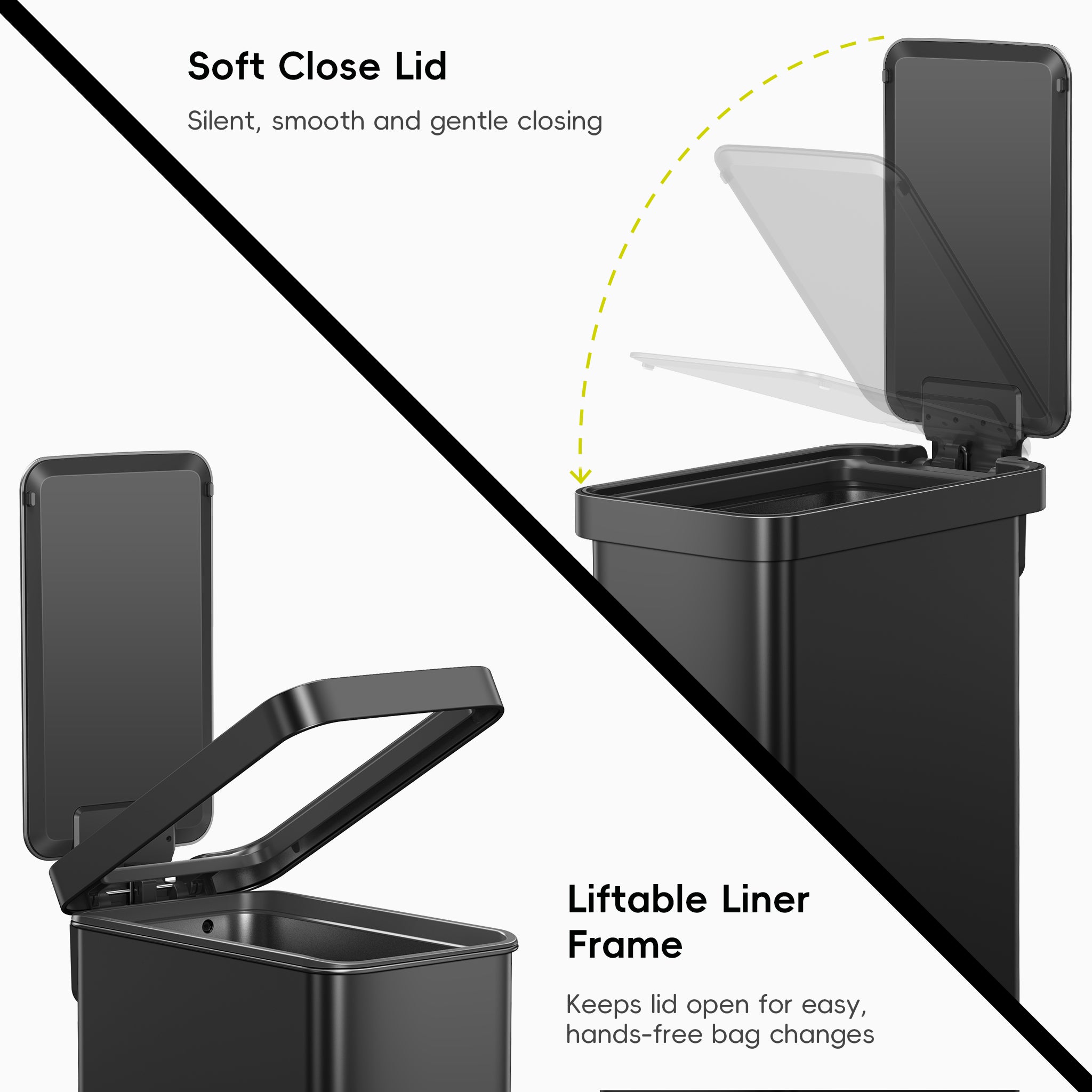 Hudson Slim 50L / 13.2 Gallon Matte Black Step Trash Can with Lid