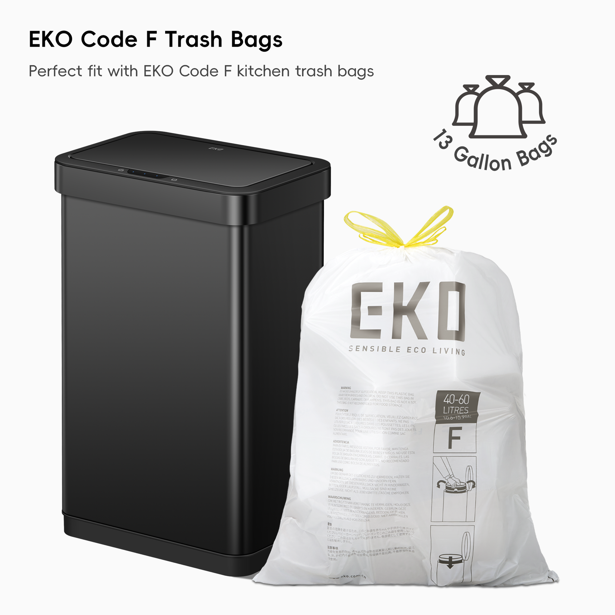 EcoNova 13 Gallon/50 Liter Motion Sensor Trash Can-Matte Black