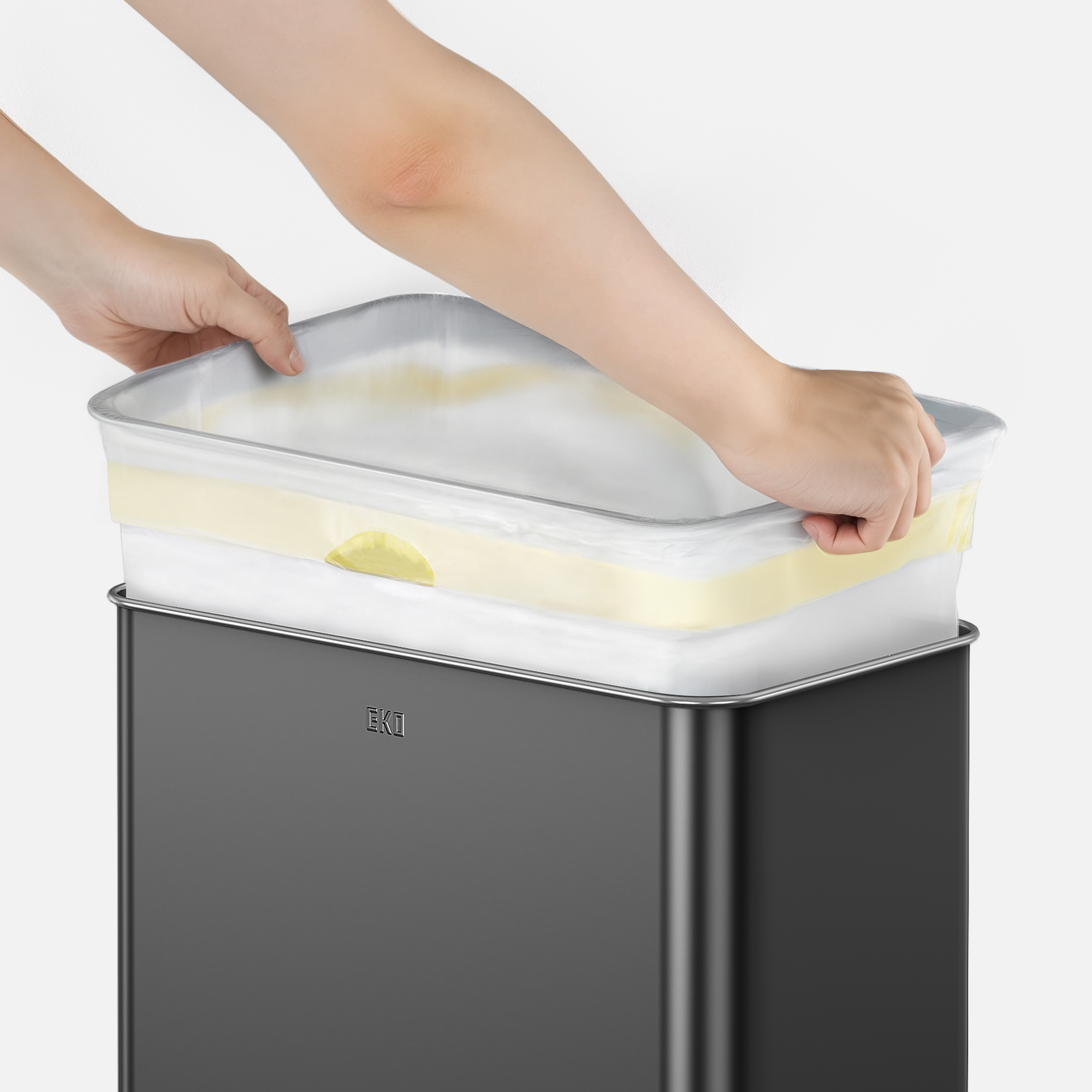 Change the Bag in Seconds - Step 3 - Secure the trash bag around the ring.
