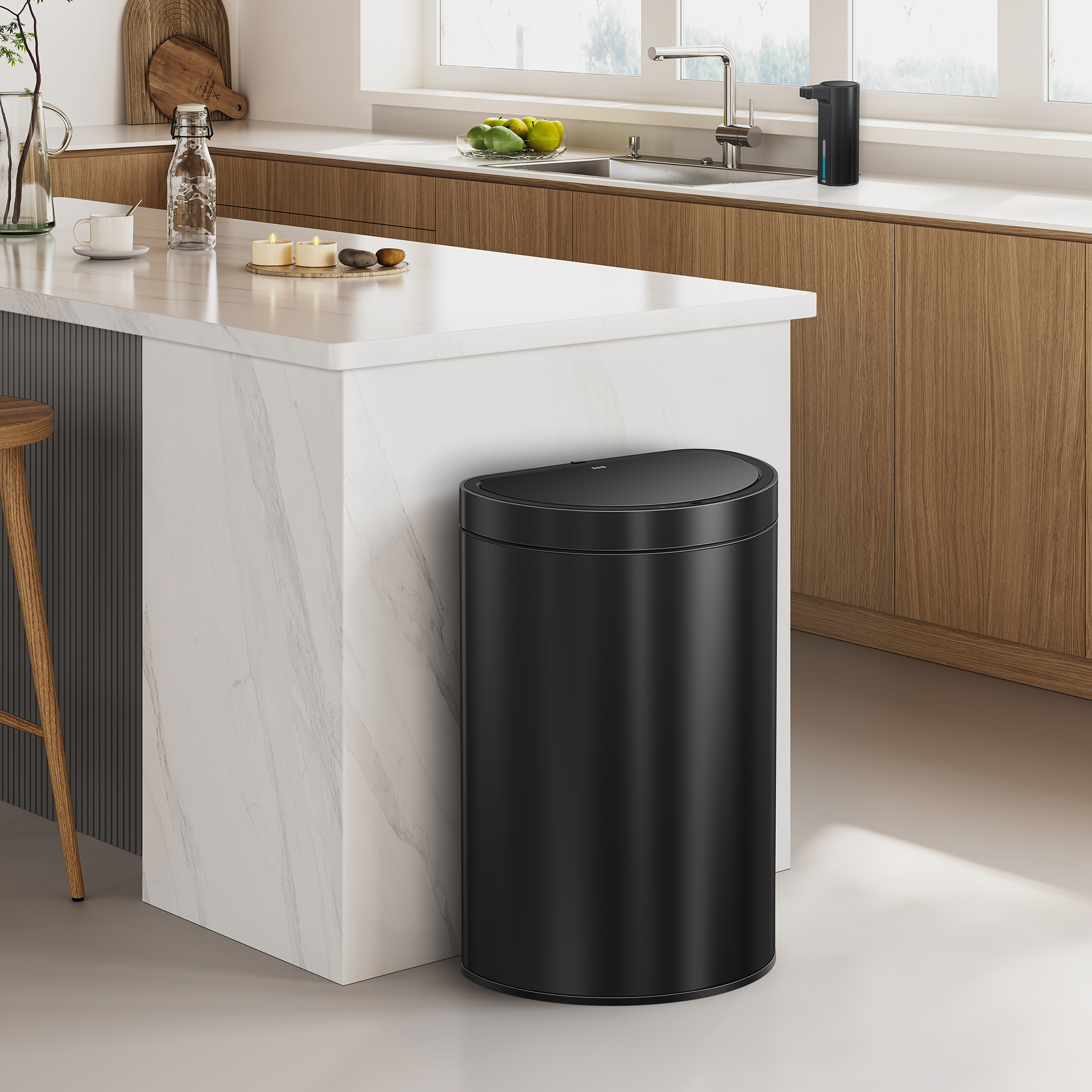 Mirage Semi-Round 47 Liter / 12.4 Gallon Motion Sensor Trash Can - Mat ...