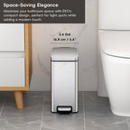EKO Stella 10 L/2.6 Gal Small Bathroom Step Trash Can - Stainless Steel – Space-Saving Elegance