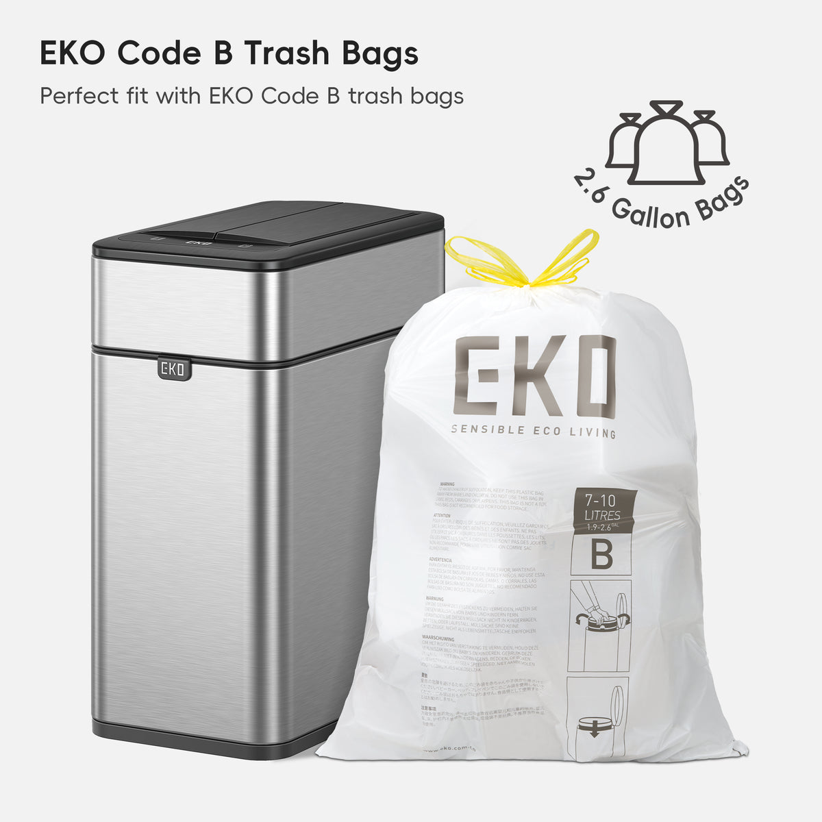 Phantom Pro 10 L / 2.6 Gal Dual Wing Lid Sensor Bin Matte Stainless Steel