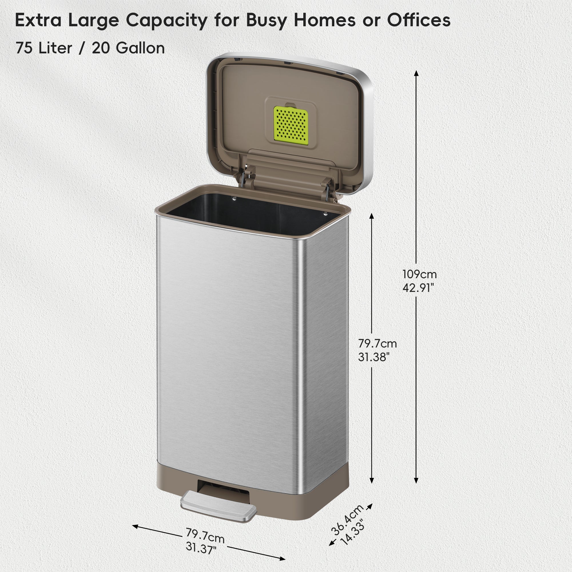 Hudson 75L / 19.8 Gal Step Can with Bag Compartment - Stainless Steel