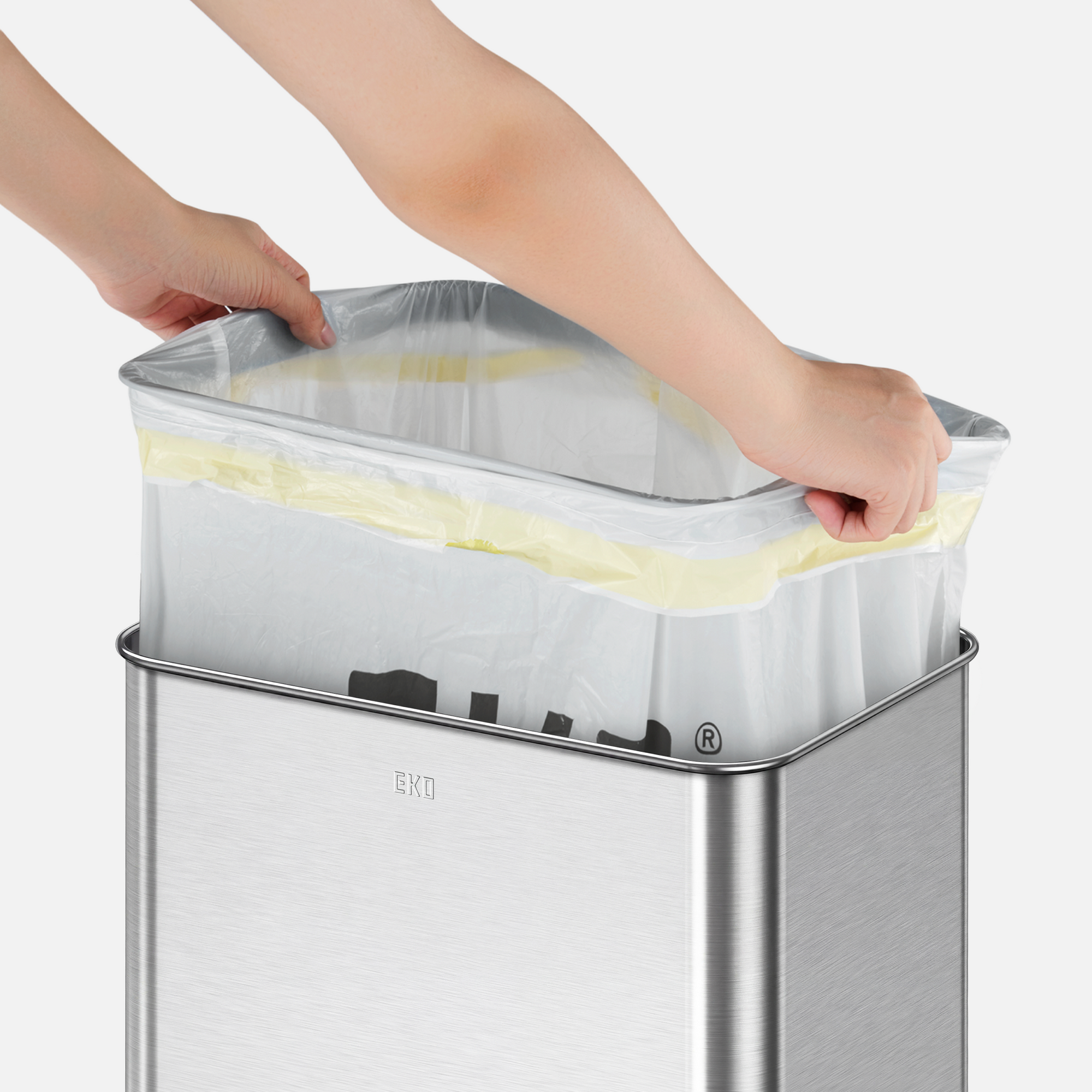 Change the Bag in Seconds - Step 3 - Secure the trash bag around the ring.