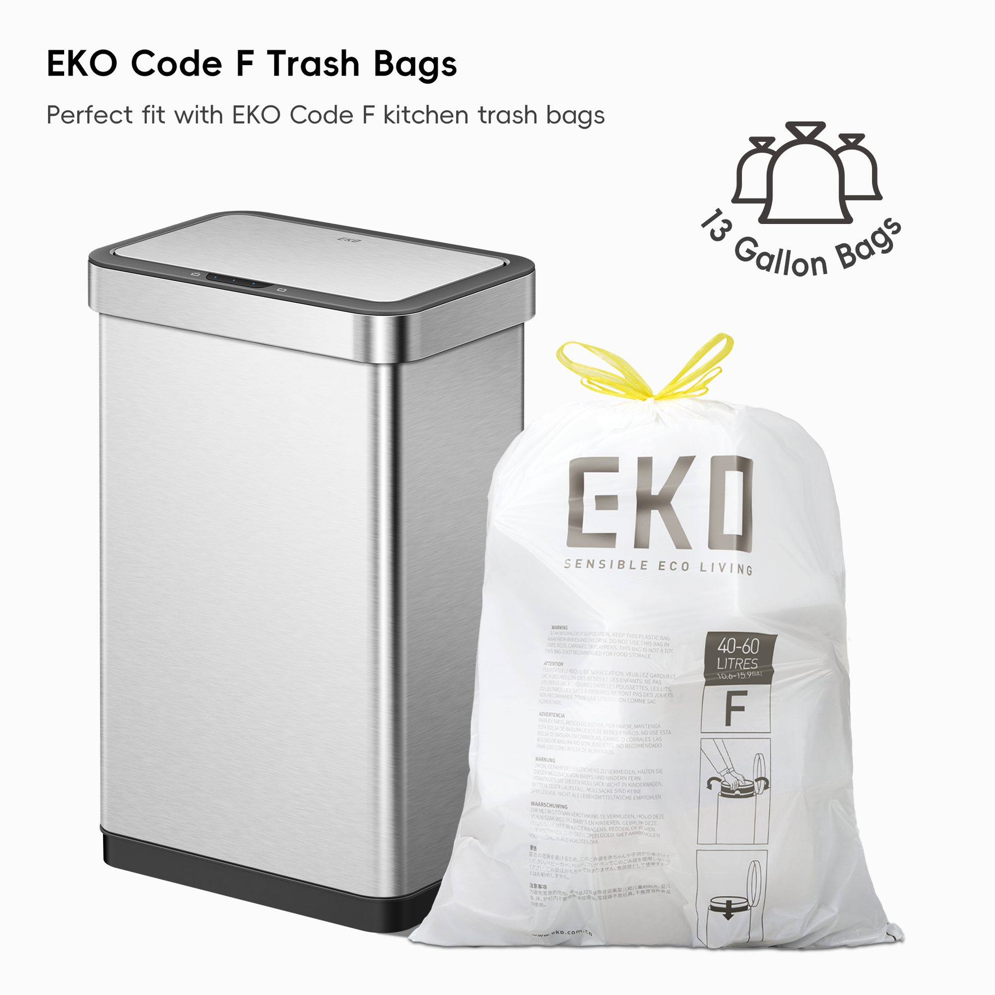 EcoNova 13 Gallon/50 Liter Stainless Steel Motion Sensor Trash Can