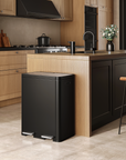 Edison 8+8 Gallon Dual Kitchen Trash Can with Removable Inner Liners-Matte Black