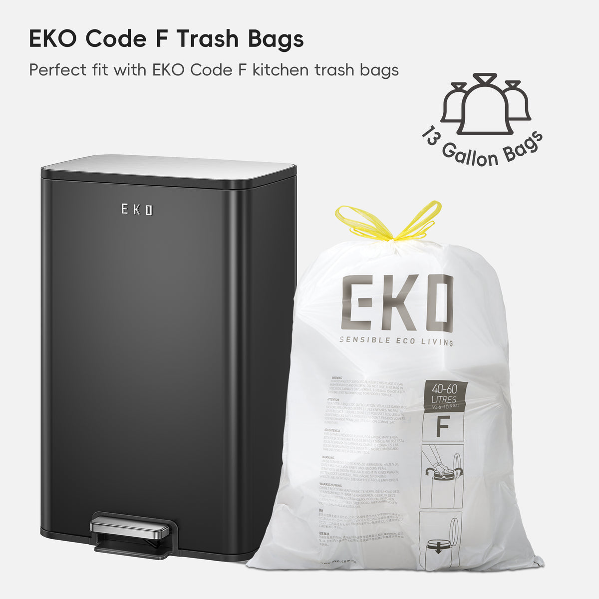 Marina  50 Liter / 13 Gallon Matte Black Step Trash Can