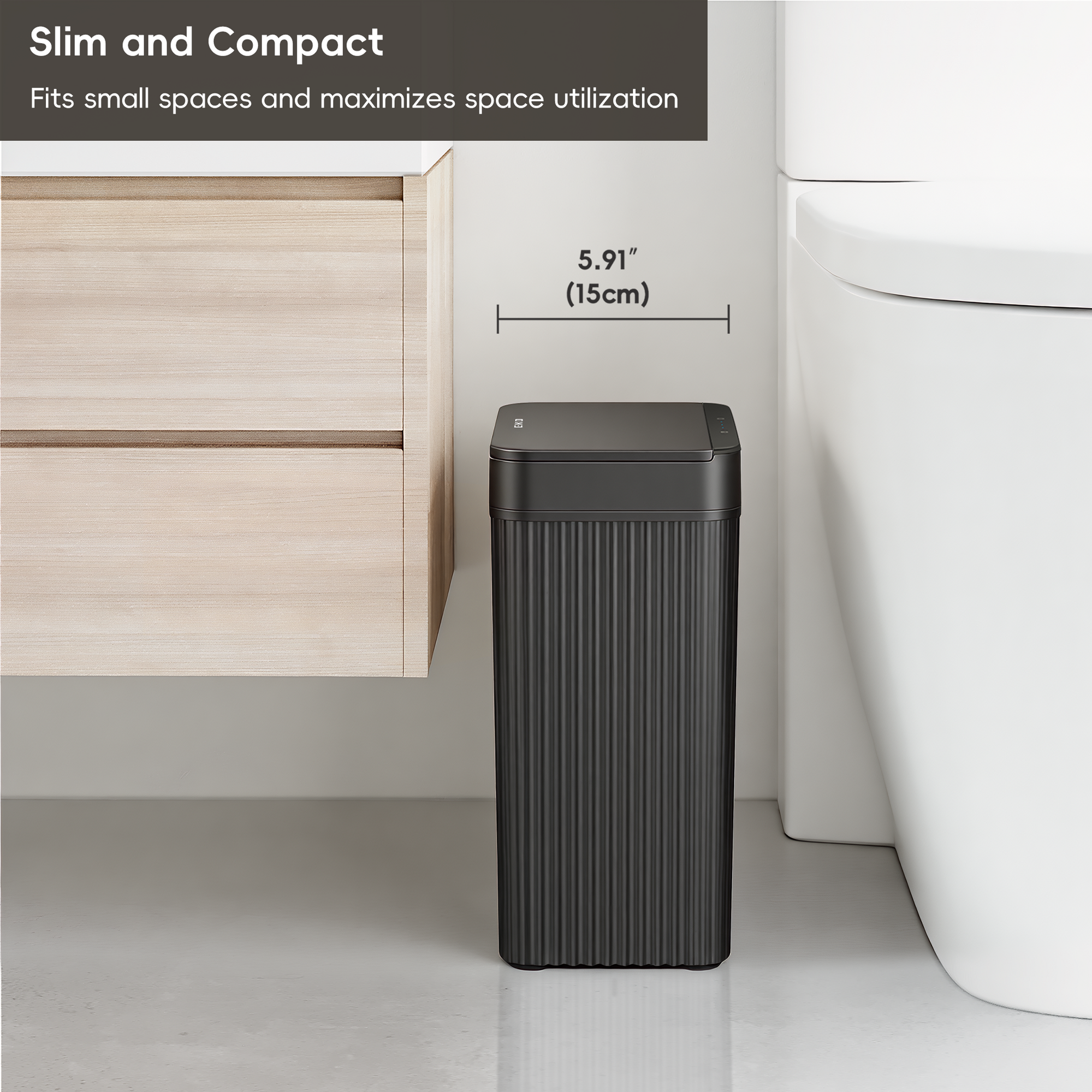 Brio 10L / 2.6 Gallon in Black Compact Design Motion Sensor Trash Can