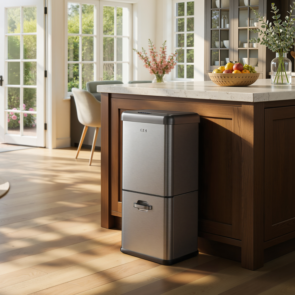 Vintage Dual Compartment Motion Sensor Trash Can, 32+18 L