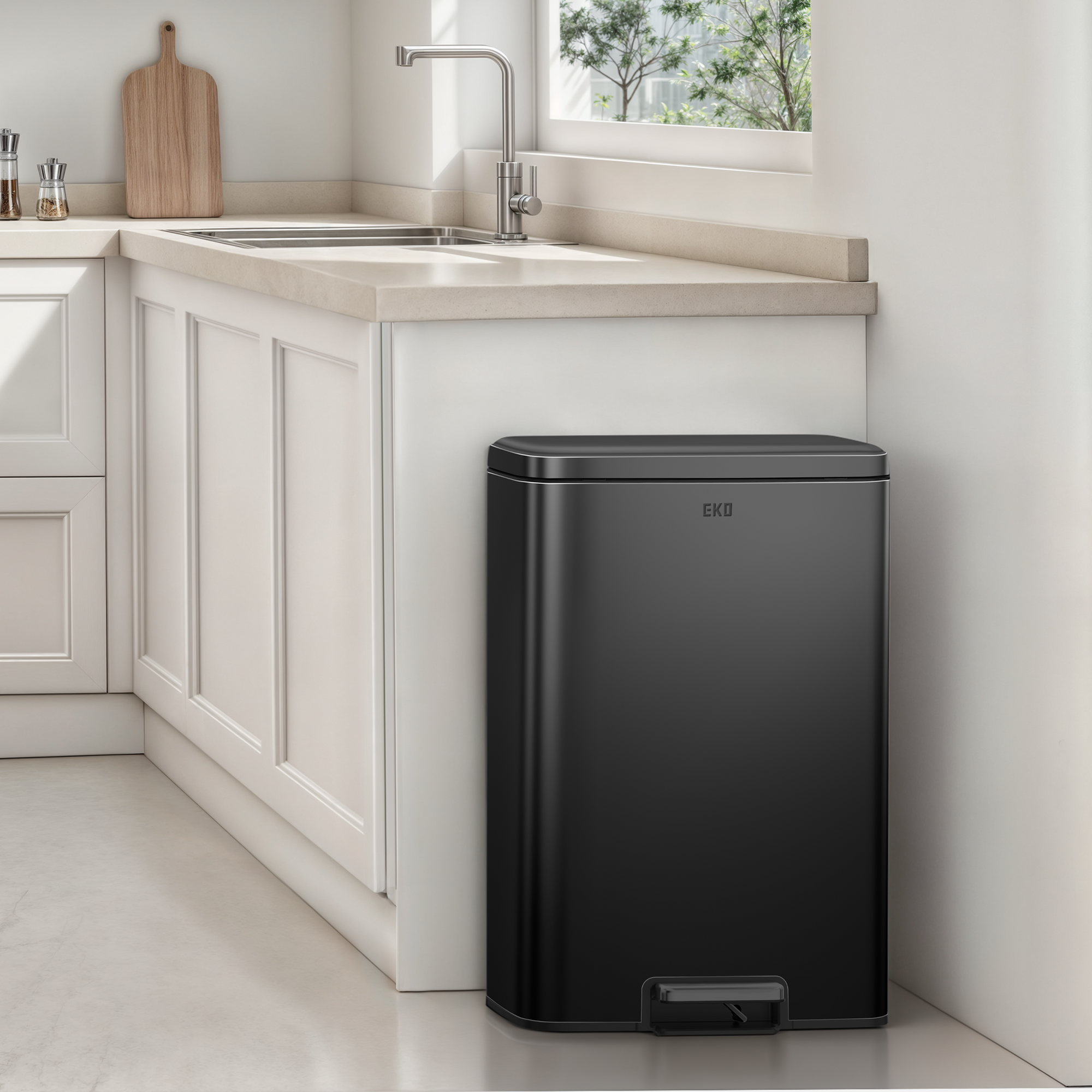 Maxwell Step On Foot Pedal Trash Can, 13.2 Gallon/50L Matte Black Steel