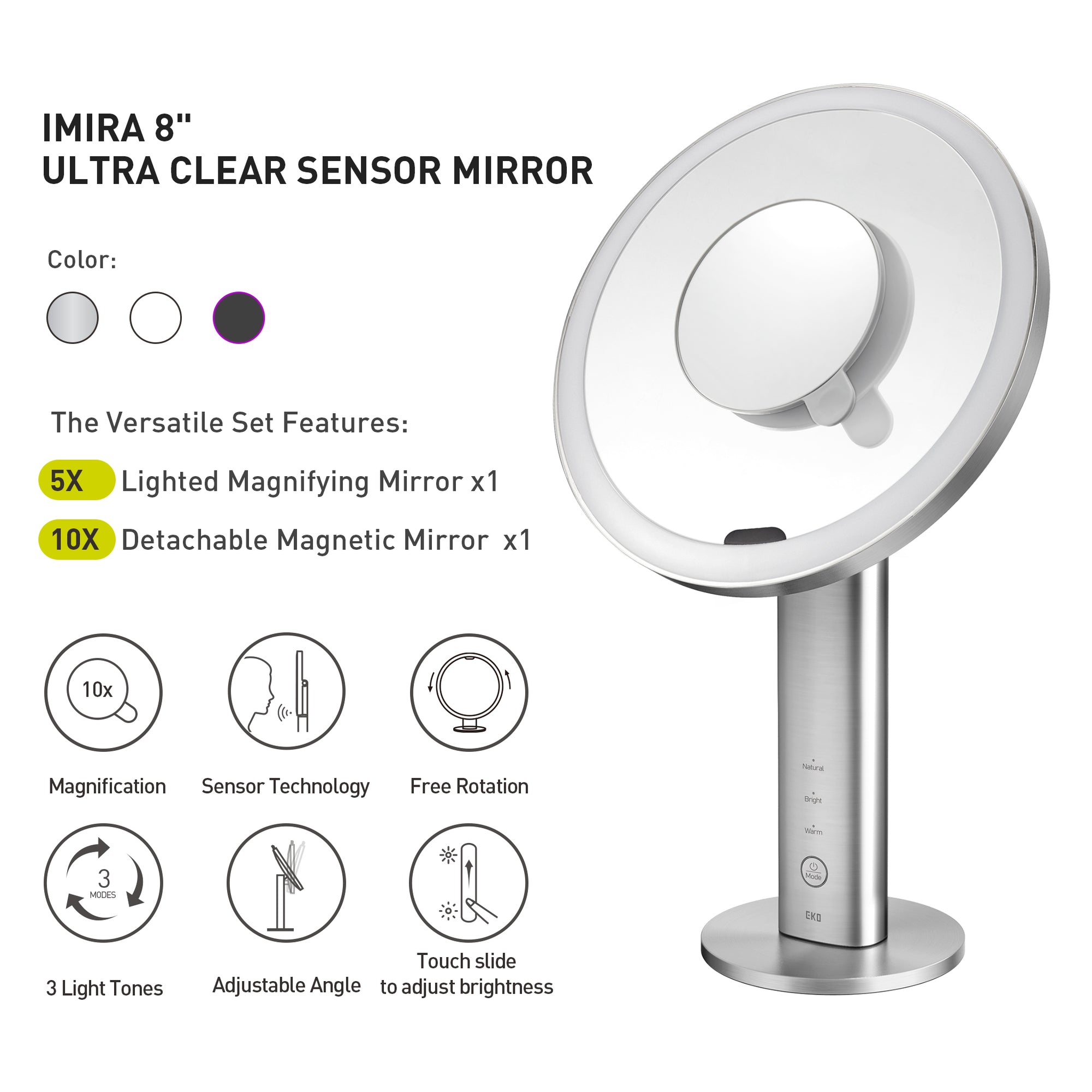 iMira Ultra Clear 8&quot; Sensor Mirror - White 5X/10X