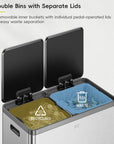 EcoCasa Plus dual-compartment stainless steel recycling trash can