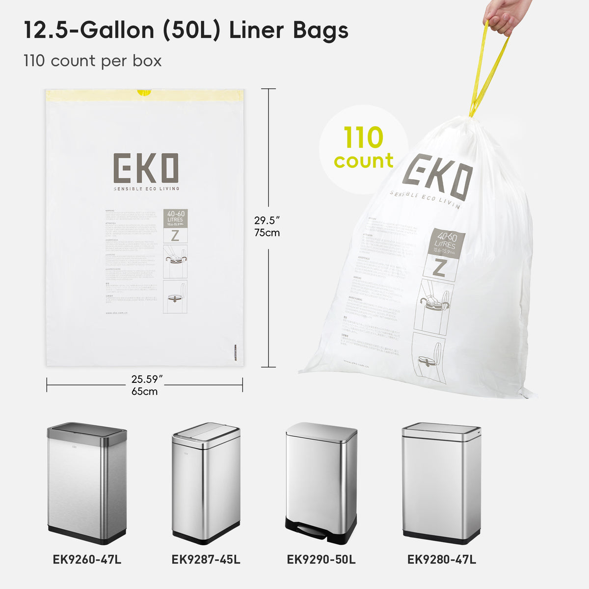 Code Z Easy-Dispense Roll Trash Bags, 40-60 L / 10.6-15.9 Gal