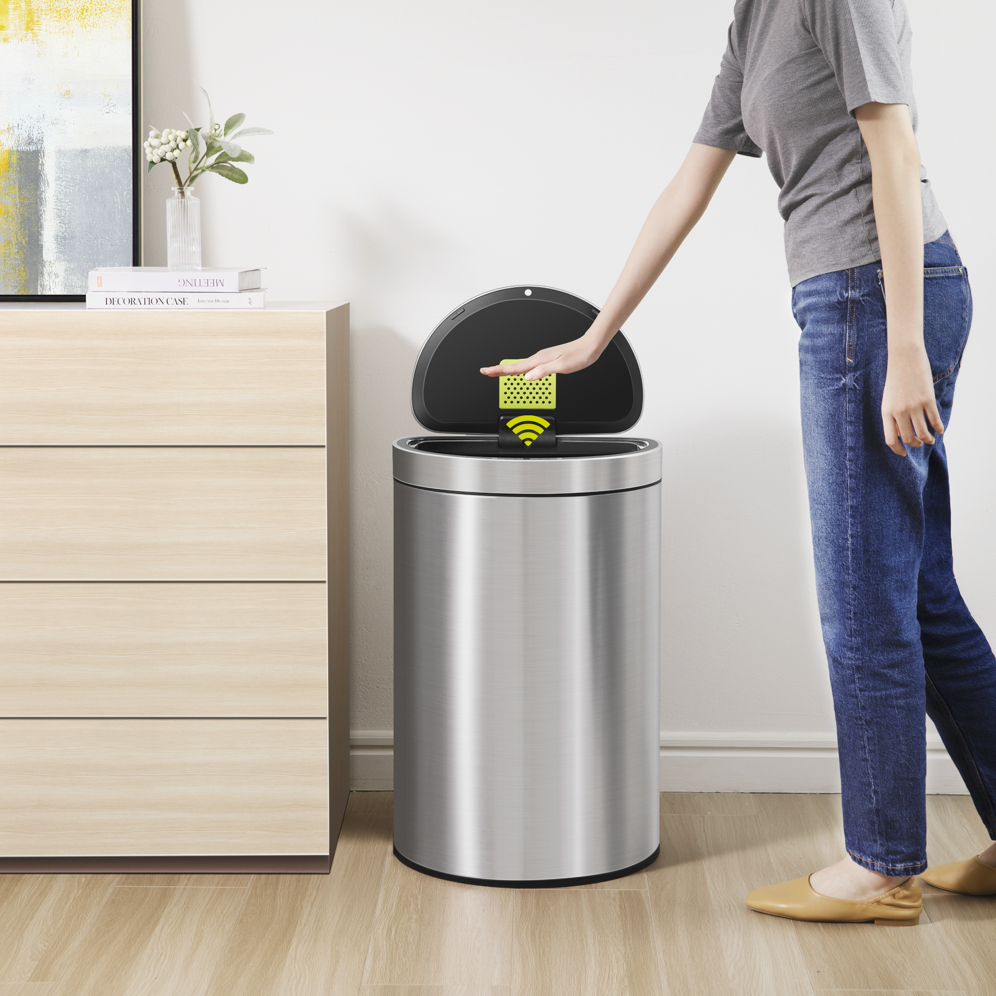 Mirage Semi-Round 47 Liter / 12.4 Gallon Motion Sensor Trash Can - Matte Stainless Steel