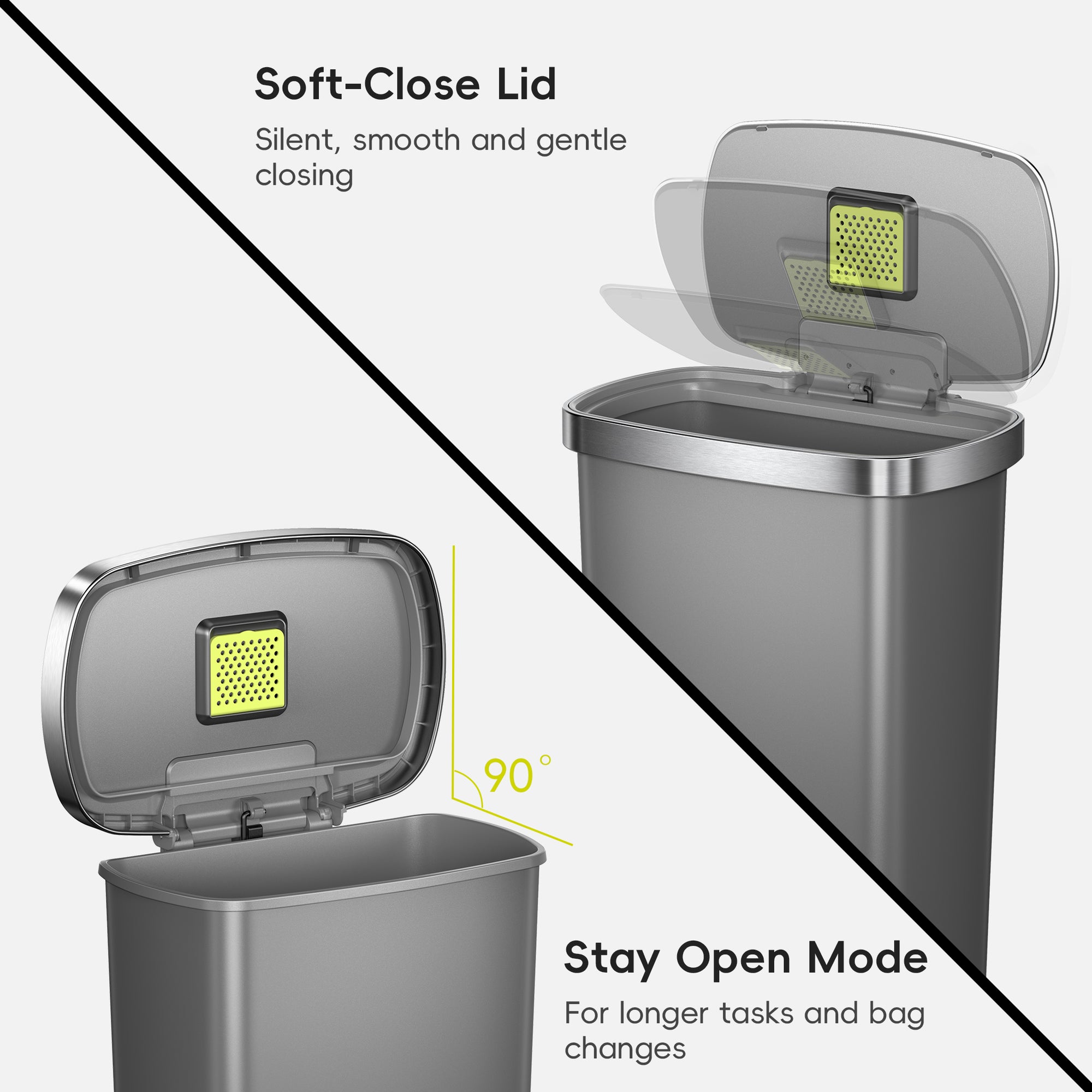 Hana Select 13.2 Gallon / 50L Plastic Resin Step Kitchen Trash Can-Grey
