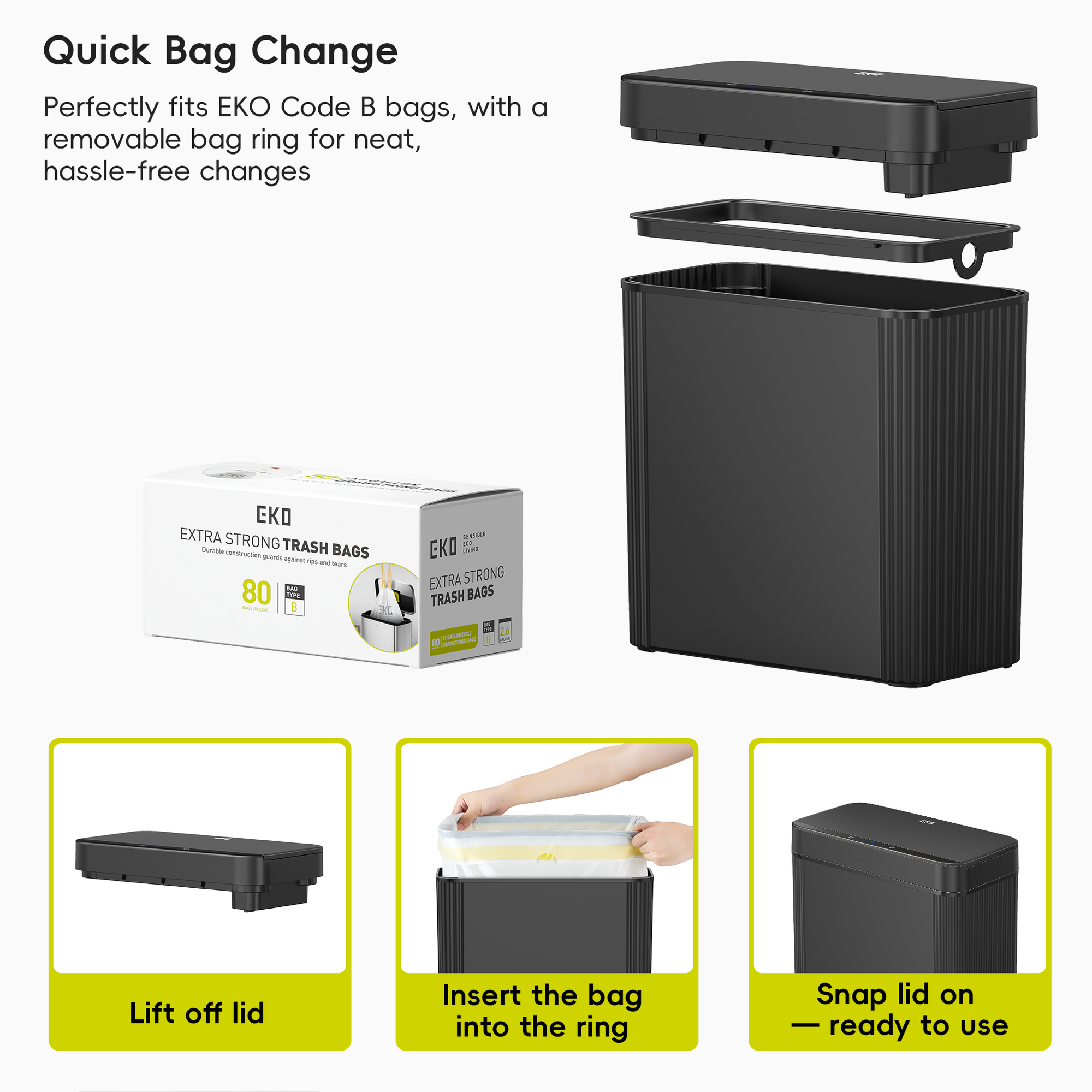 Brio 10L / 2.6 Gallon in Black Compact Design Motion Sensor Trash Can