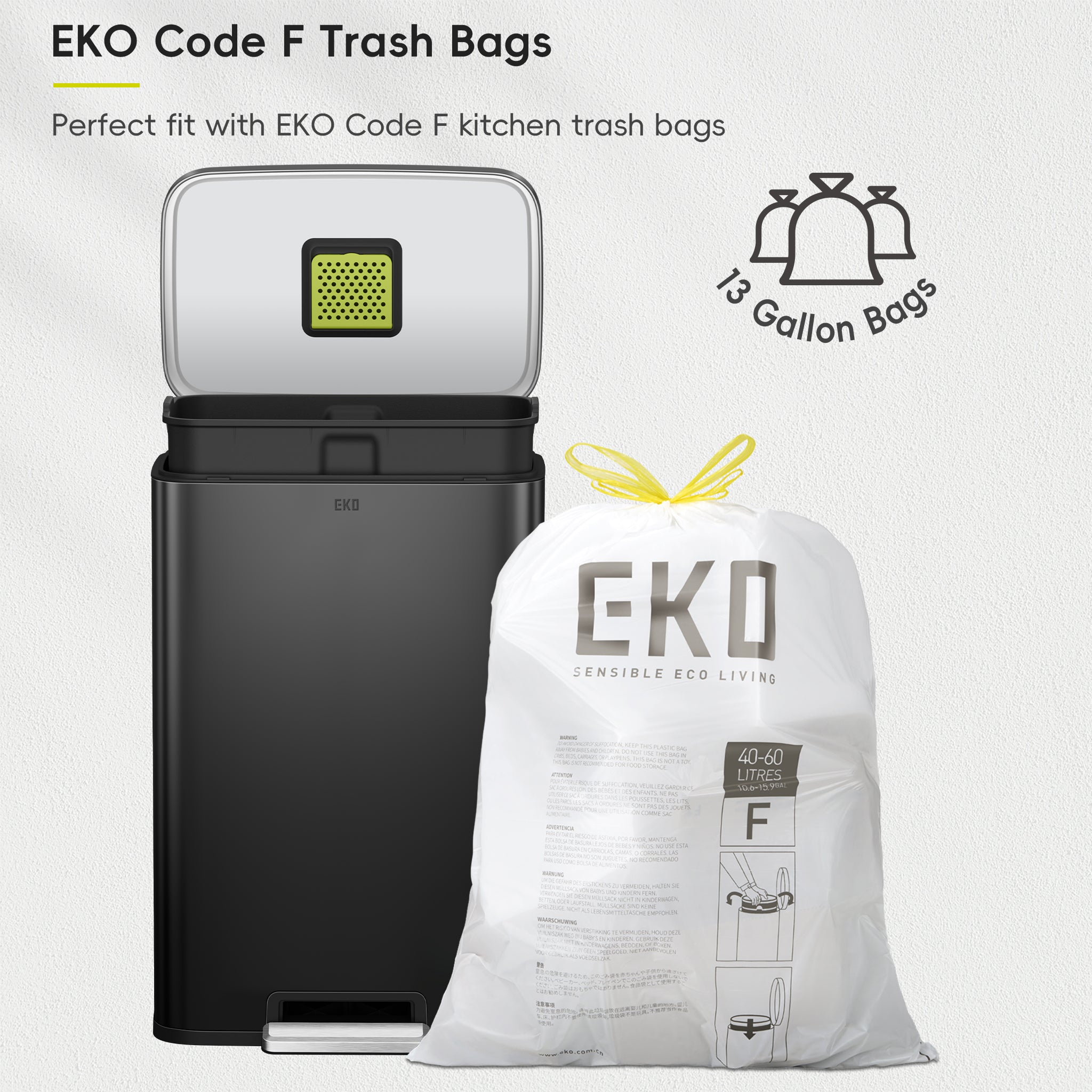 Madison Step Can with Liner – 50L / 13.2 Gal – Matte Black – Home