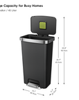 HANA 45L/ 11.9 Gallon Plastic Resin Step Kitchen Trash Can-Black