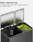 EcoCasa Dual Compartment 30L+20L Step Recycling Can - Matte Black