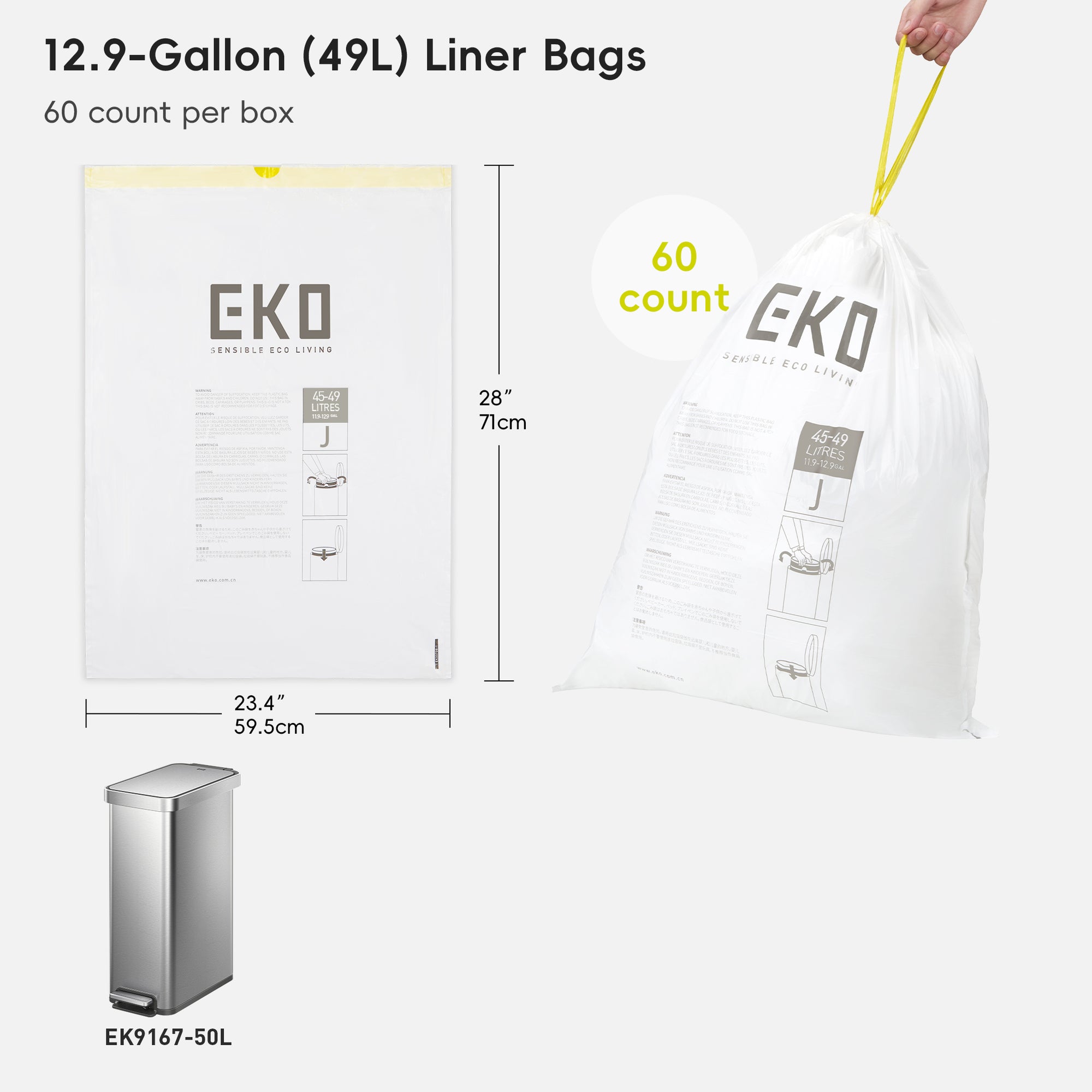 Code J - 12.9 Gallon (45-49L) Easy-Dispense Roll Trash Bag - 440 Count