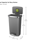 HANA 45L/ 11.9 Gallon Plastic Resin Step Kitchen Trash Can-Gray