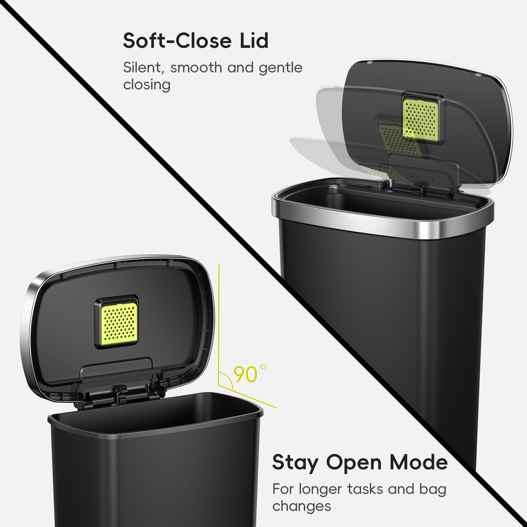 Hana Select 50L / 13 Gallon Plastic Resin Step Kitchen Trash Can - Black