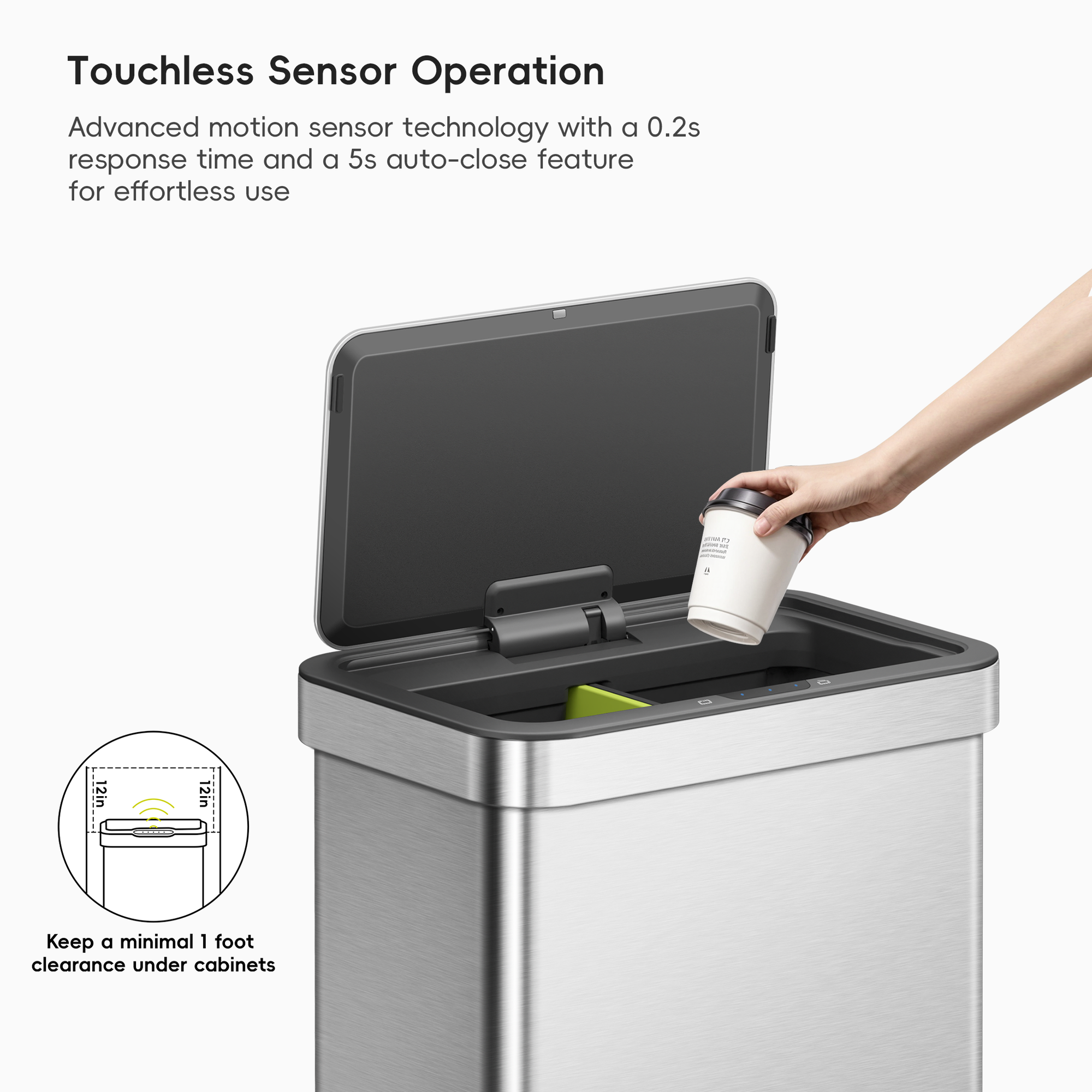 Econova 30L+30L Dual Compartment Motion Sensor Trash Can