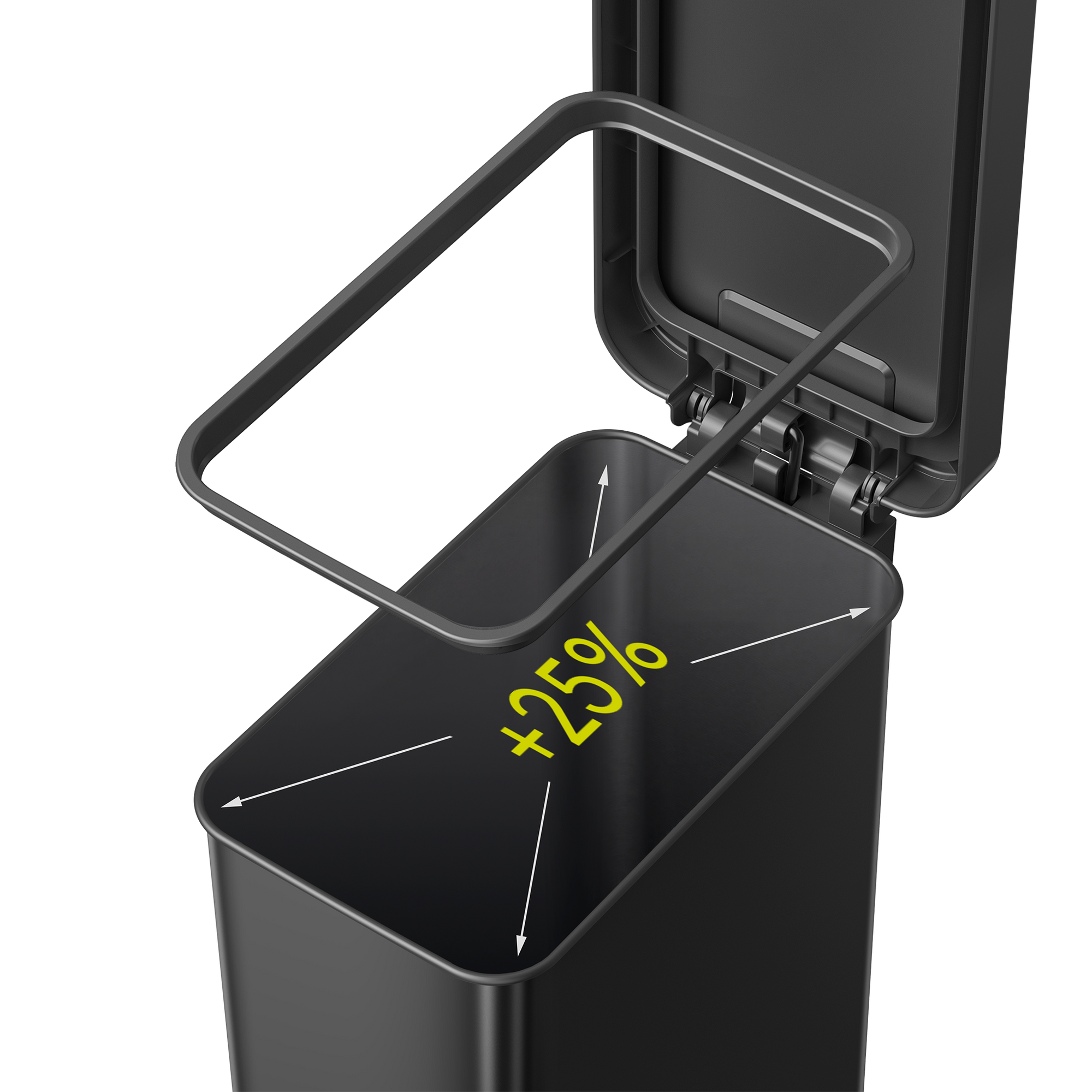 EKO Trash Can with No Inner Liner has 25% more capacity for less frequent emptying.