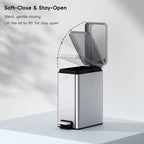 EKO Stella 6 L/1.6 Gal Small Bathroom Step Trash Can - Stainless Steel – Soft-Close & Stay-Open