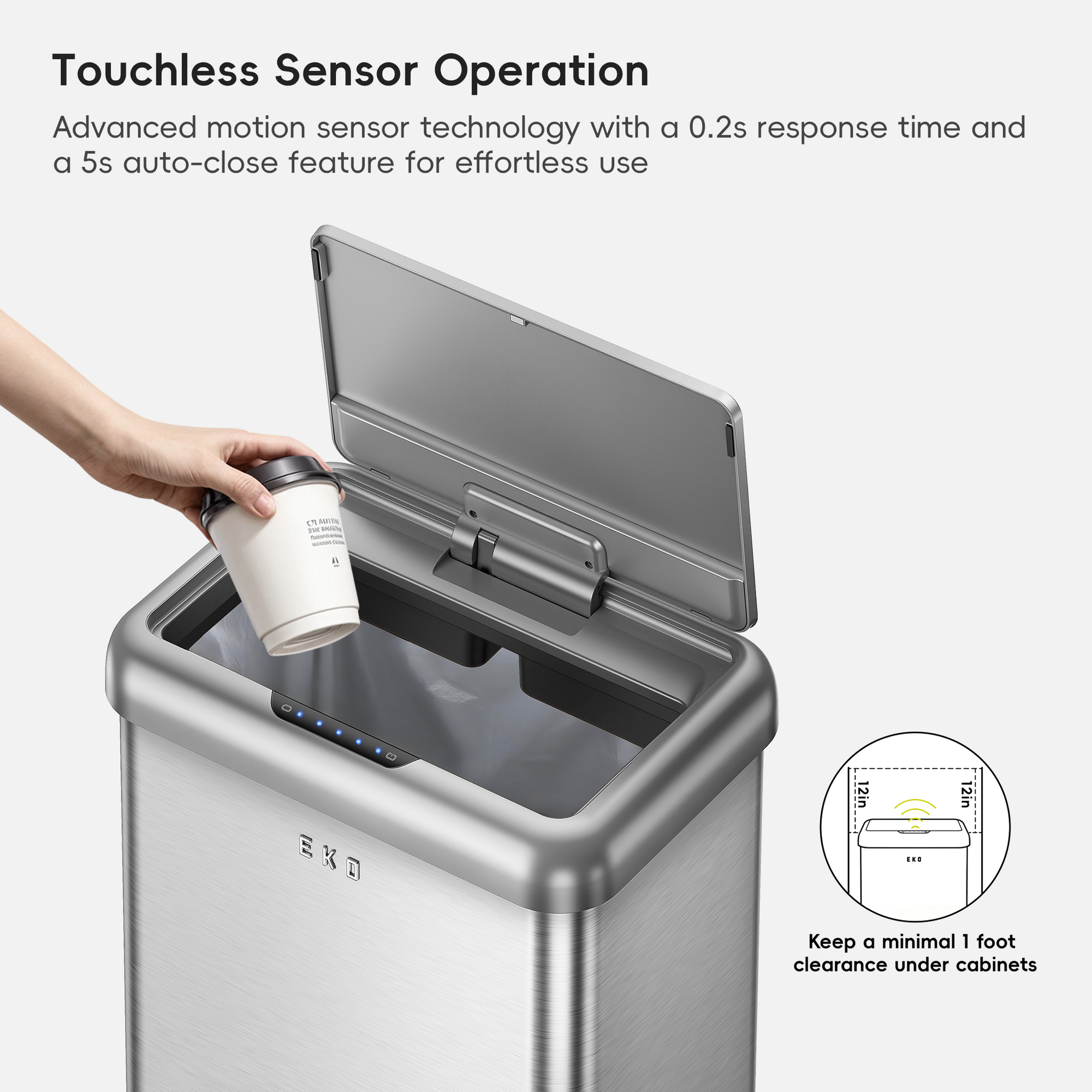 Vintage Dual Compartment 32L + 18L Stainless Steel Motion Sensor Trash Can