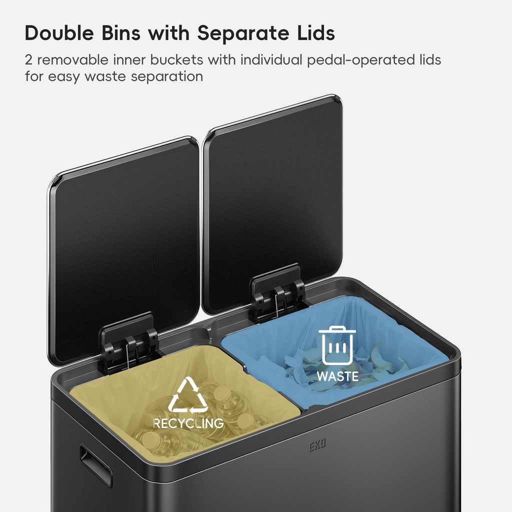 EcoCasa Plus Dual Recycling Trash Can, 40+40 L