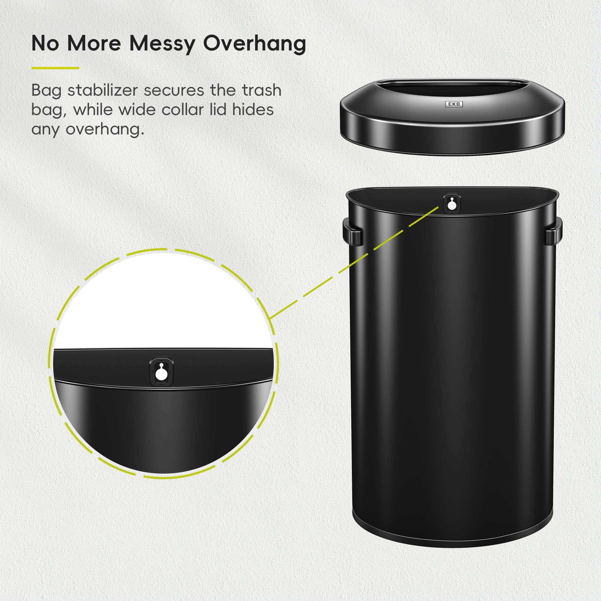 Urban Semi-Round Open Top Can Commercial Grade – 60L / 16 Gal-Matte Black