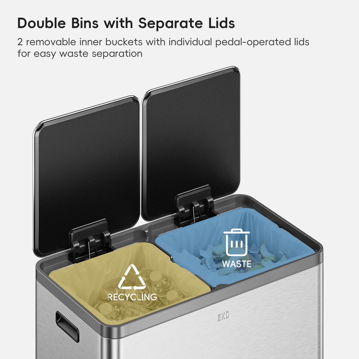 EcoCasa Plus Dual Recycling Trash Can, 40+40 L
