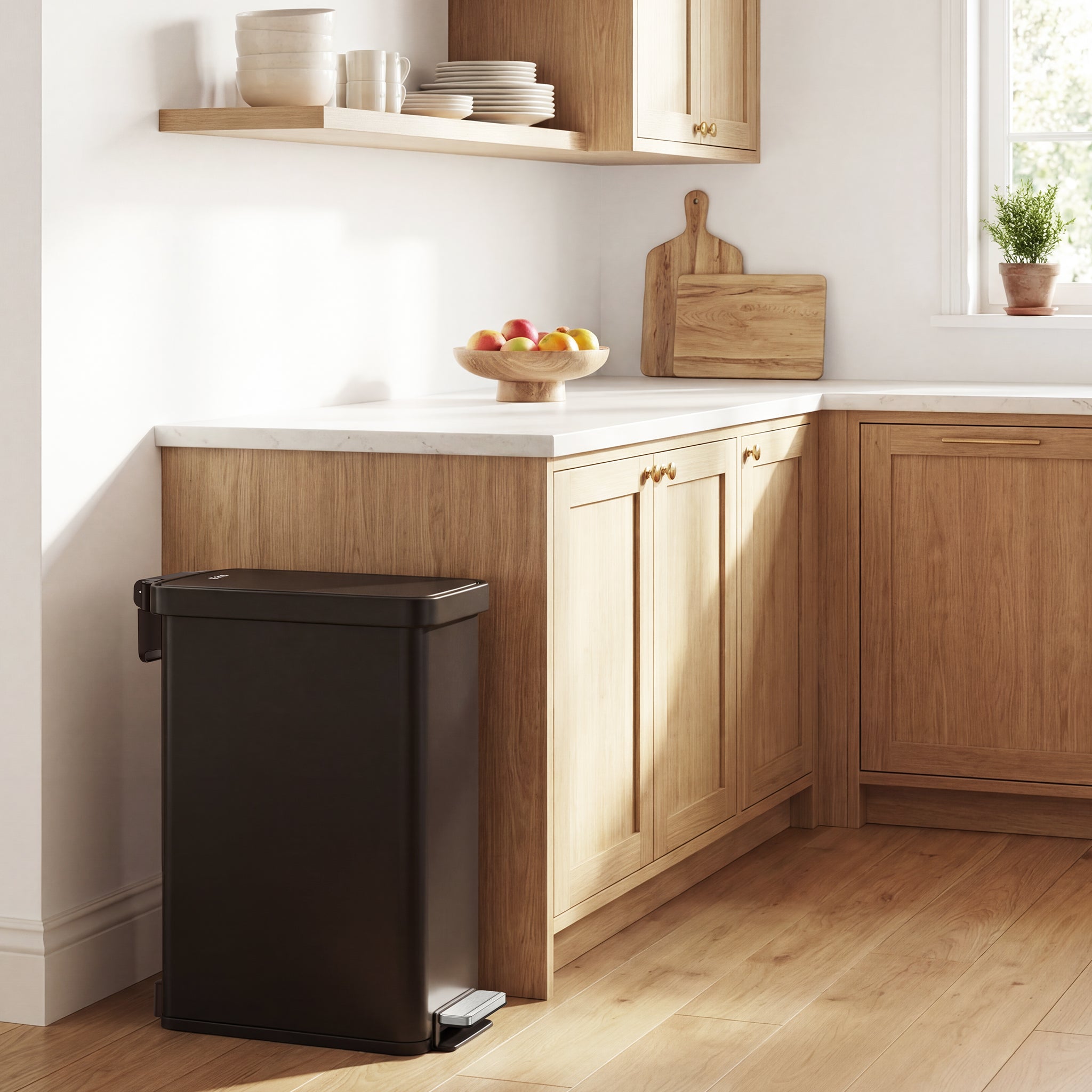 Hudson Slim 50 Liter / 13 Gallon Matte Black Step Trash Can with