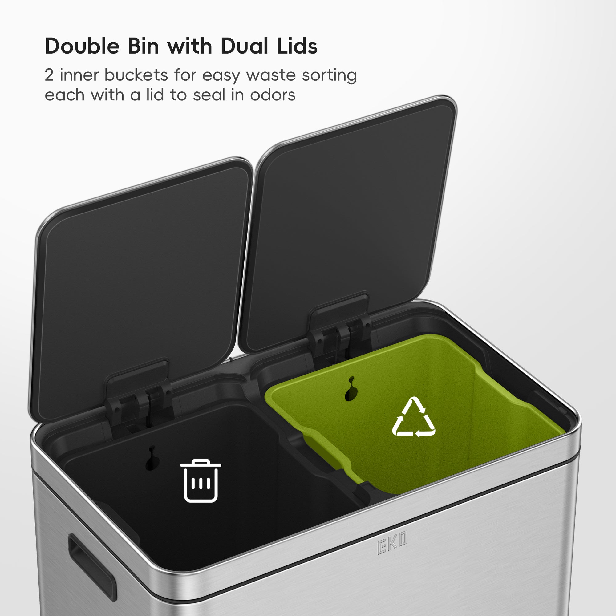 Edison Dual Kitchen Trash Can 8+8 Gallons with Dual Removable Inner Liners