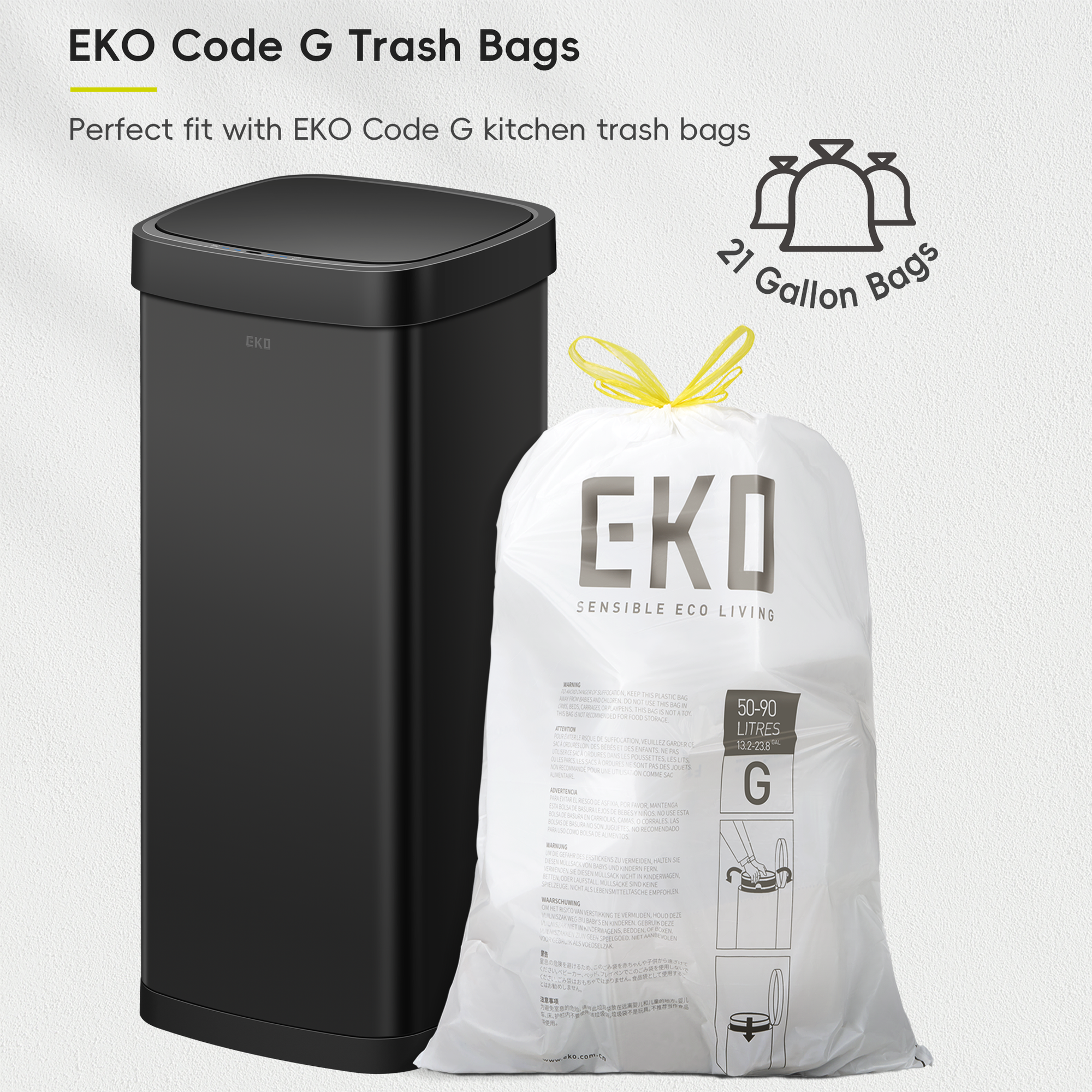 EcoSmart 80L / 21.1 Gallon Motion Sensor Trash Can – Tall, Large Touchless Automatic Kitchen Garbage Bin-Matte Black