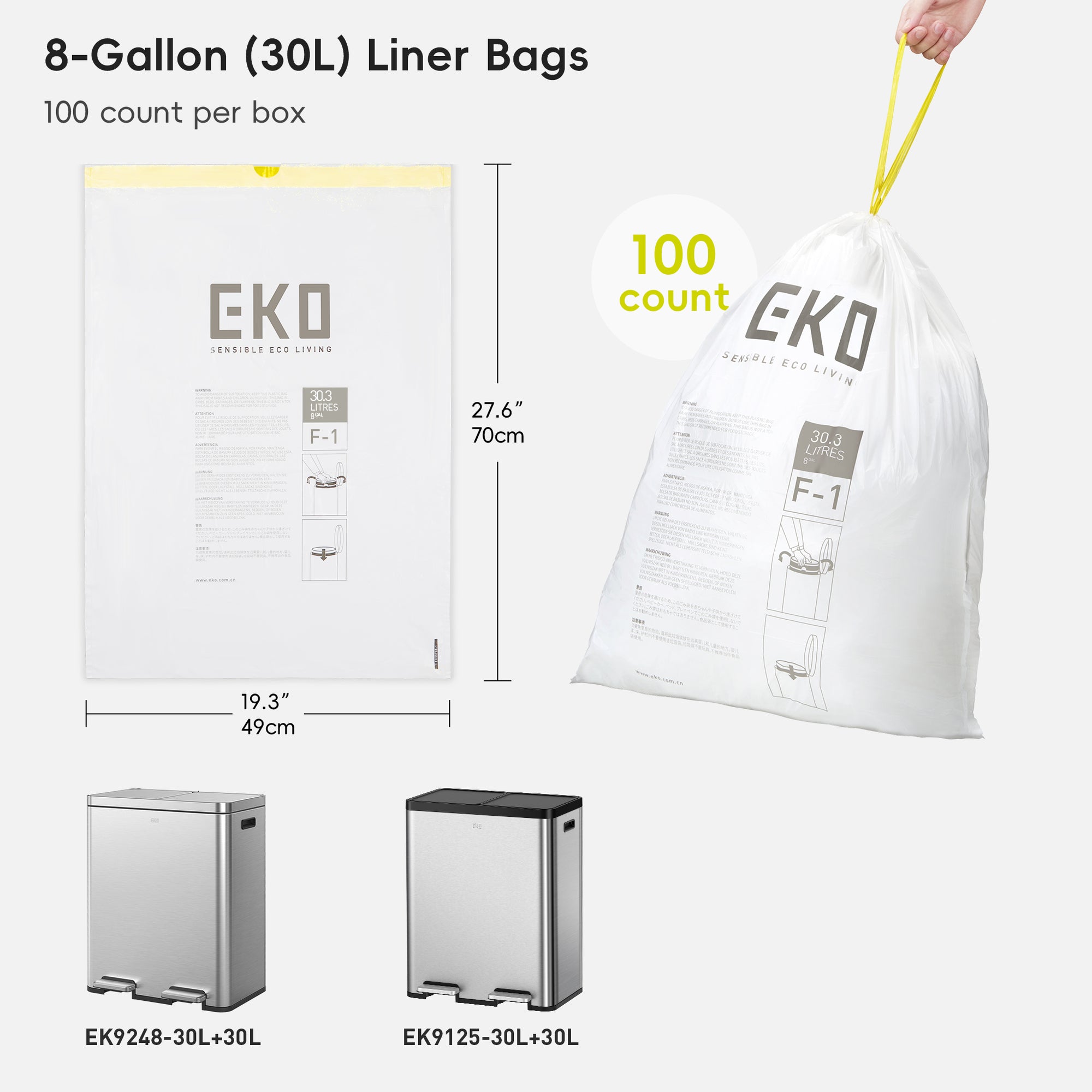 Code F-1 Slim - 8 Gallon Garbage Bags - 400 Count (30.3L)