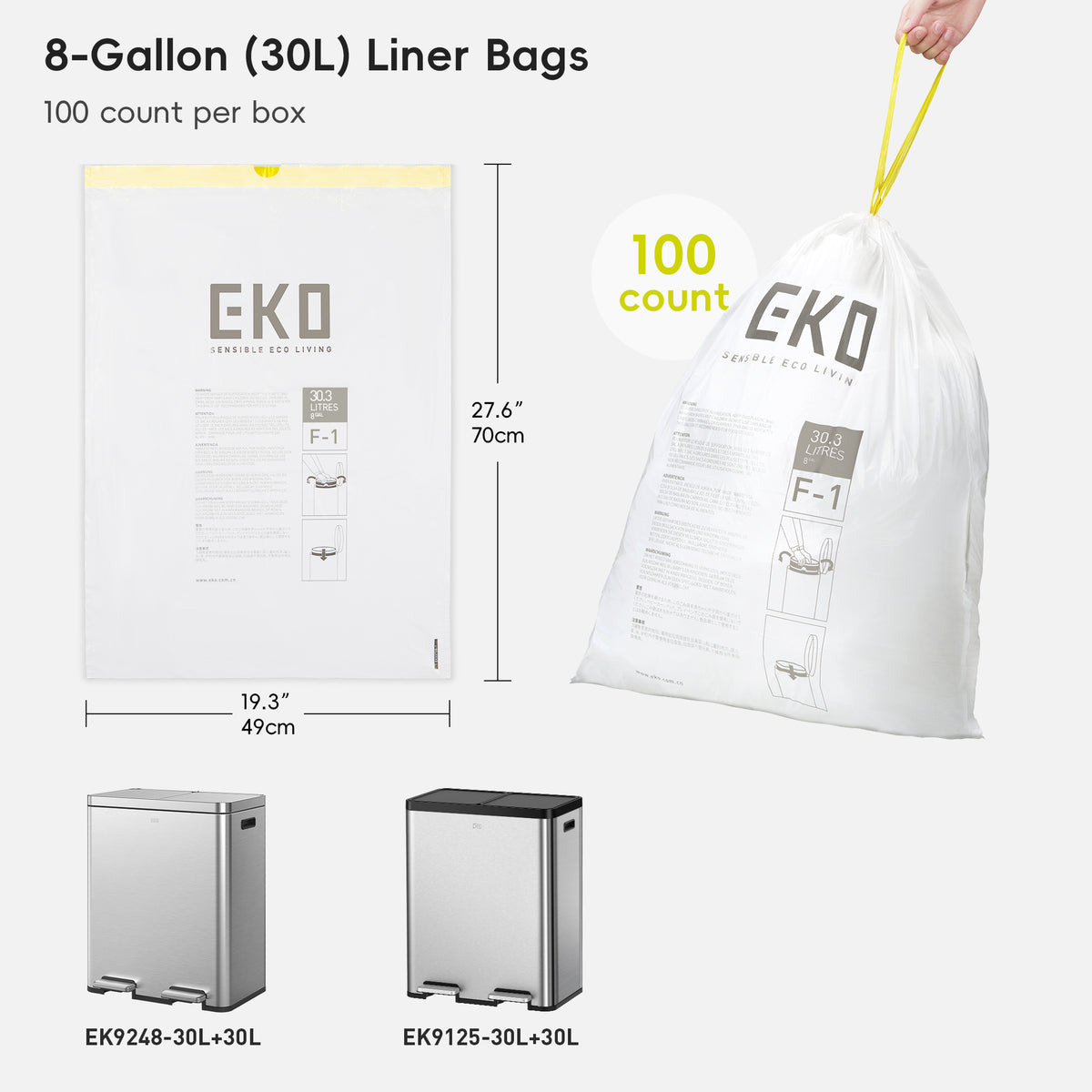 Code F-1  Slim Extra-Long Easy-Dispense Roll Trash Bags, 30.3 L / 8 Gal