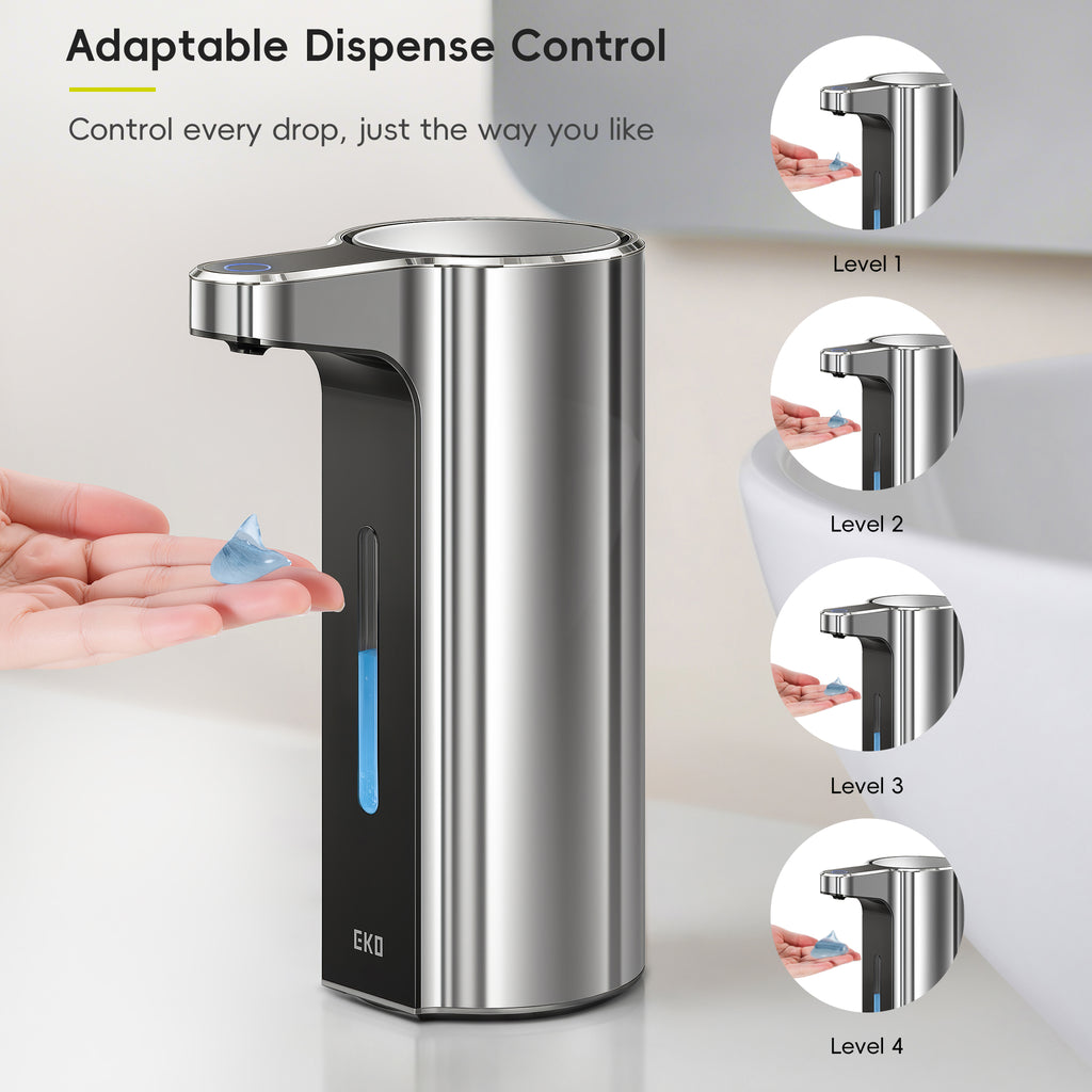 EKO Aroma Pro 13.5 fl oz Touchless Automatic Liquid Soap Dispenser-Chrome Metallic – Adaptable Dispense Control