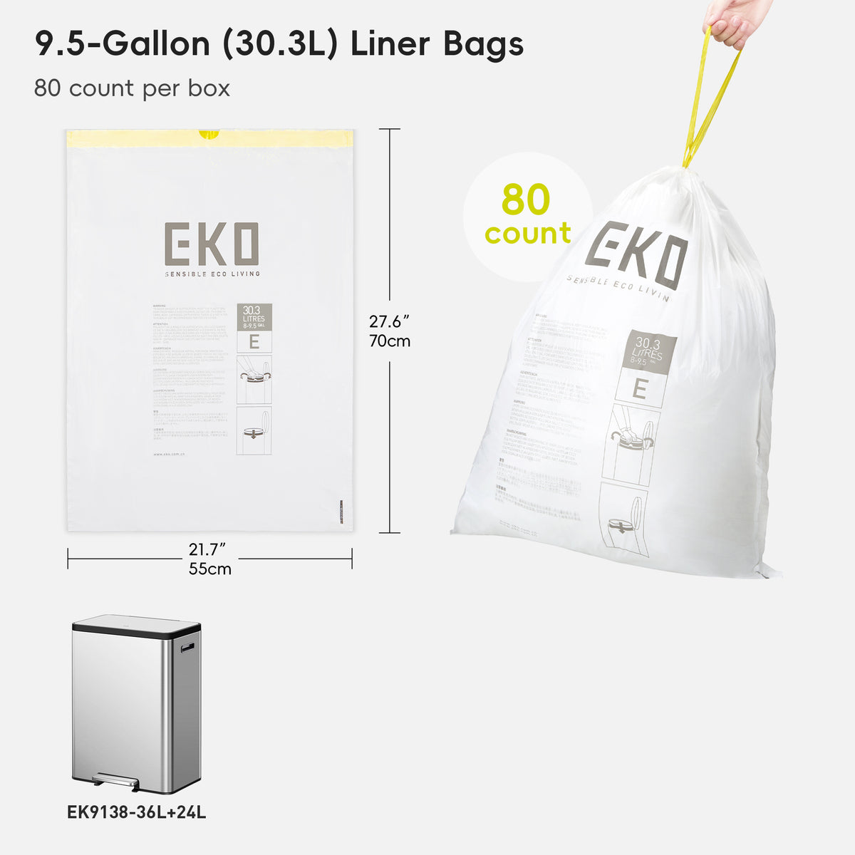Code E Easy-Dispense Roll Trash Bags, 30.3 L / 8–9.5 Gal