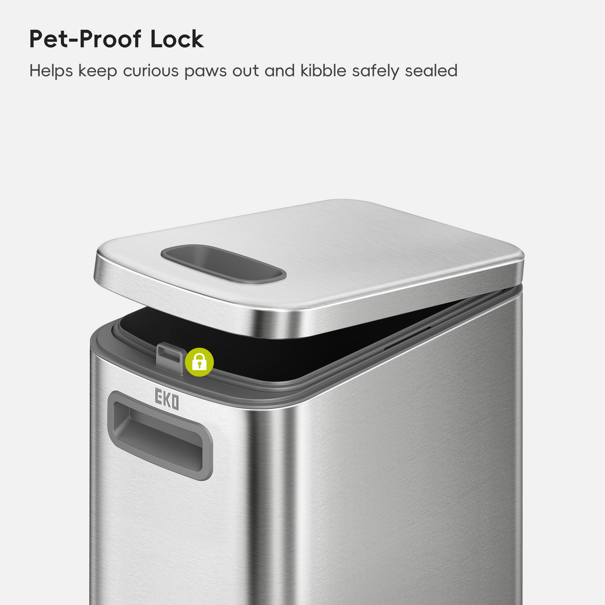 EKO 45 lb Stainless Steel Pet Food Storage Container with Lockable Airtight Lid