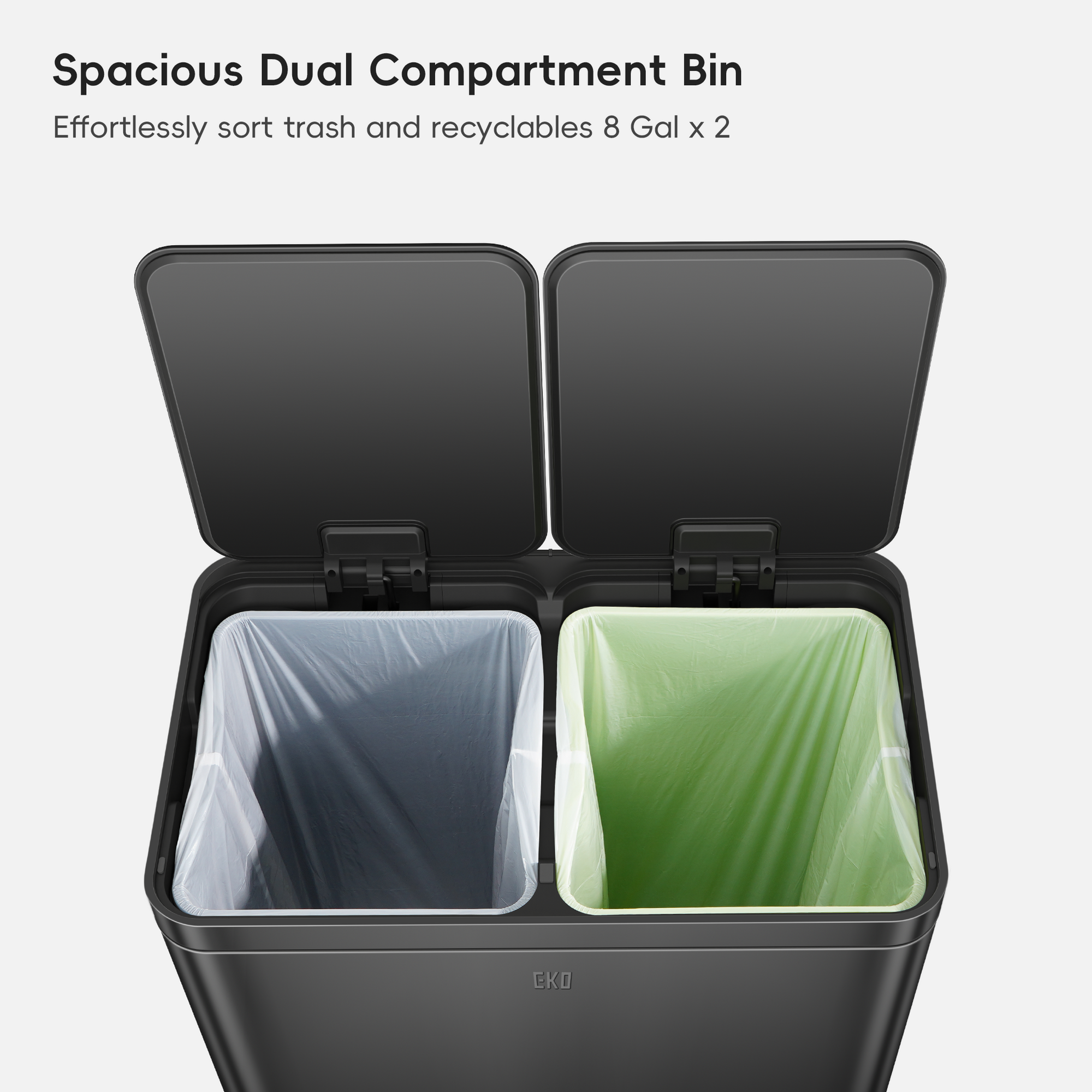 Edison 8+8 Gallon Dual Kitchen Trash Can with Removable Inner Liners-Matte Black