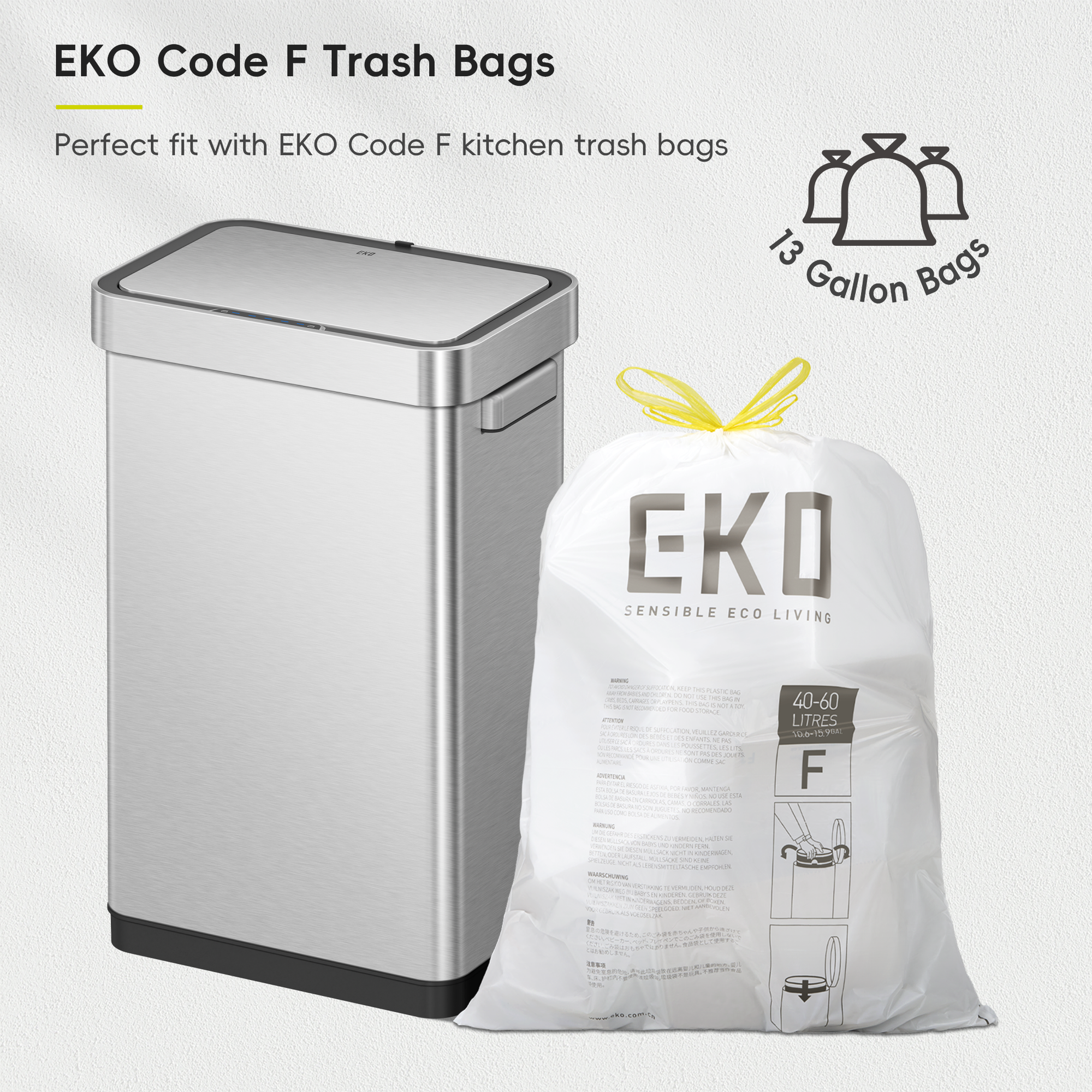 Deluxe Mirage-T Stainless Steel Motion Sensor Can - 50 Liter / 13.2 Gallon