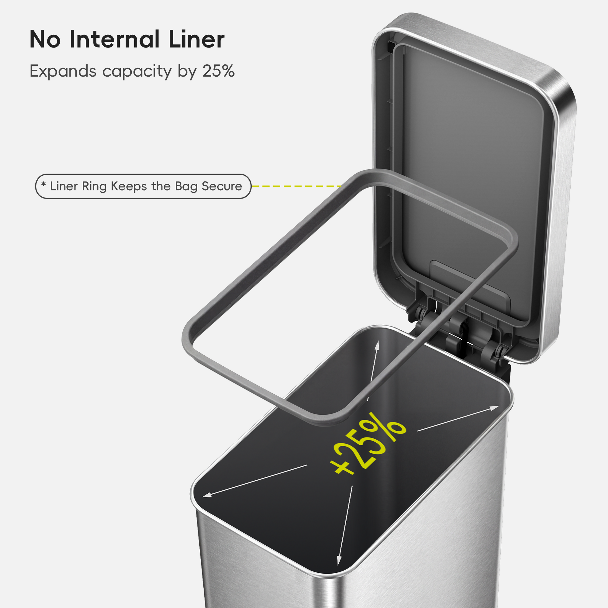 Hudson Slim 50 Liter / 13 Gallon Matte Stainless Steel Step Trash Can with Lid