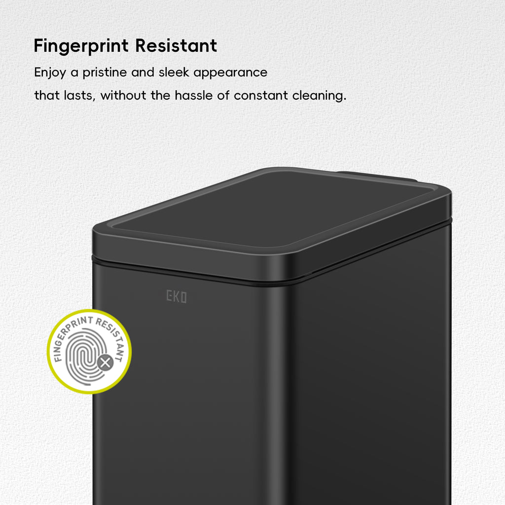 EKO Stella 10 L/2.6 Gal Small Bathroom Step Trash Can - Matte Black – Fingerprint Resistant - Enjoy a pristine and sleek appearance that lasts, without the hassle of constant cleaning